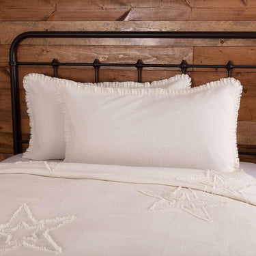 Burlap Antique White King Sham w/ Fringed Ruffle 21x37 VHC Brands - The Fox Decor